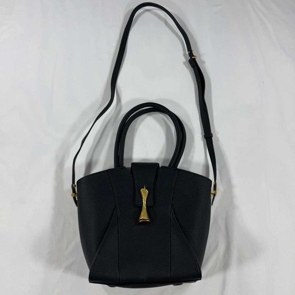 Zornna Veza Bag Black Pebbled Leather Handbag/Crossbody Gold Hardware Chic